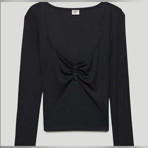 Aritzia Sunday Best Black Long-sleeve Hank Henley Top - Picture 2 of 3